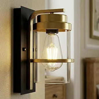Matte Black and Brass Gold Wall Sconces,Modern Indoor Wall Light for Fireplace,Farmhouse Wall Light Fixture for Bathroom,Hallways,(Bulbs not Included)