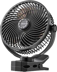 VEVOR Portable Clip Fan, Rechargeable Clip On Fan, USB Port with 3 Speeds & Circulation Mode, Strong Airflow Sturdy Clamp, Long Runtime for Desk, Golf Cart, Outdoor Camping Treadmill, Office, Black