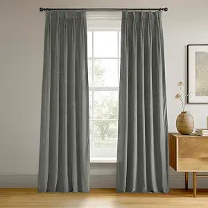 HPD Half Price Drapes Velvet Blackout Curtains/Drapes - 96 Inches Long 1 Panel Blackout Curtain Signature Pleated for Living Room & Bedroom - 25W X 96L, Silver Grey