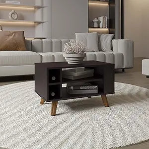 Tuhome Lane Coffe Table with Open Storage Shelves and Wooden Legs
