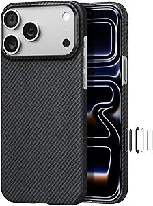 pitaka for iPhone 17 Pro Case 6.3" with Camera Control Button, Compatible with MagSafe, Ultra-Slim Case with Caseless Touch Feeling, 600D Aramid Fiber Woven, Black/Grey(Twill)
