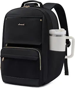 LOVEVOOK Laptop Backpack for Women with Large Capacity Cup Pocket, 15.6 inch Work Purse Travel Bag for Teacher Nurse, Waterproof Computer Business Back Pack, Cute Bookbag for College, Black
