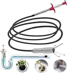 118" Drain Snake Hair Remover Tool, Flexible Clog Remover with 4-Claw Grabber, Long Reach Drain Cleaning Tool for Sink, Bathtub, Shower, Toilet and Tight Spaces