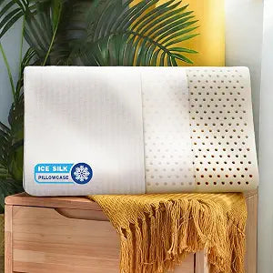 Latex Pillow Features Medium-Soft Latex Foam and Removable ice Silk Pillowcase Suitable for Side and Stomach Sleepers Helping to Relieve Pressure23.6 Lx15.7 Wx3.9/4.7" H