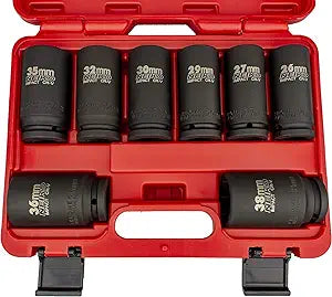 Neiko 02460A 3/4" Drive Deep Impact Socket Set, 8 Piece Jumbo Assortment | Metric Sizes (26 to 38 mm) | Chrome Vanadium Steel