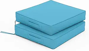Patio Chair Cushions 17 x 16 x 3 Inch Waterproof Outdoor Seat Cushions for Patio Furniture, Outdoor Sofa Couch Pads with Ties & Handle, Set of 2, Lake Blue