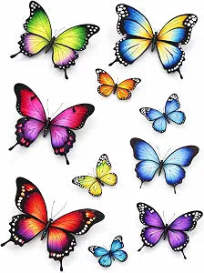Colorful Butterfly Stickers 10 Pack Waterproof Vinyl Decals for Laptop, Water Bottle, Car, Journal, Phone, Window Transparent Background Butterfly Decals, Cute Aesthetic Scrapbook Sticker Set