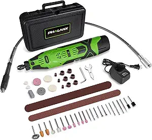 PHALANX 12V Cordless Rotary Tool Kit with Keyless Chuck, 6-Speeds 5000-32000RPM, 119 Accessories with Flex Shaft, Idea for Cutting, Grinding, Wood Carving- Include 2.0AH Battery, Charger (Renewed)