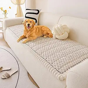 Faux Fur Couch Cover for Dogs Washable, Soft Cozy Non Slip Sectional Sofa Cover, Pet Couch Covers for 3 Cushion Sofa L Shaped, Furniture Protector for Pets Kids(Ivory,28"x94")