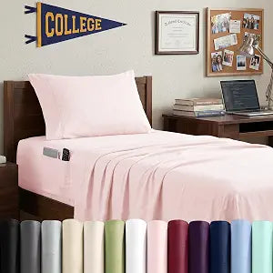 Swift Home Twin XL Bed Sheet Set with Double Side Pockets, Blush