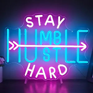 Humble Hustle Neon Sign Dimmable Hustle Led Neon Sign for Wall Decor Stay Humble Hustle Hard Neon Light Signs for Bedroom Office Gym Room Man Cave Decor Birthday GiftIce -blue&Pink