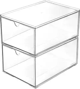Youngever 2 Pack Stackable Plastic Organiser Drawers, Clear Cosmetic Organizers, Makeup Organiser Drawers