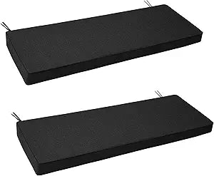Outdoor Bench Cushion, Water-Resistant & Fade-Resistant, Porch Swing Cushions with Ties, Patio Furniture Seat Pads for Garden Settee, Removable Cover Non-Slip Bottom, 48 x 16 Inch, Set of 2, Black