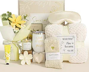 Birthday Gifts for Women Self Care Package Get Well Soon Gift Baskets, Thinking of You Sympathy Spa Gift Set w/Crochet Flower Bouquet, Unique Gifts for Mom Sister Grandma Friends Women