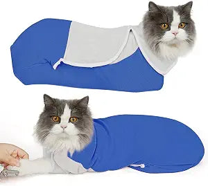 Cat Wrap for Cutting Nails, Self-Adhesive Cat Nail Clipping Restraint Bag, Anti-Scratch Cat Grooming Wrap Swaddle for Meds, SubQ Fluids, Ear Cleaning, Teeth Brushing & Vet Visits,Blue,L