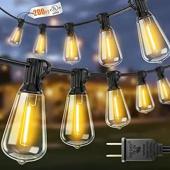 VOLIVO 200FT Outdoor String Lights for Patio, Waterproof Hanging Lights with 65+2 Shatterproof ST38 Edison Bulbs, Dimmable & Connectable Outside String Light for Backyard, Deck, Porch, Balcony