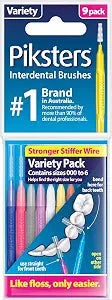 Piksters Interdental Brushes Variety 9 Pack Tight to XL Gaps, Size 000-6
