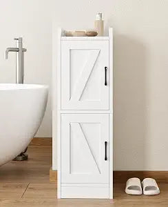 Narrow Bathroom Storage Cabinet with 2 Doors and Shelves, 9.8" W Small Storage Cabinet for Toilet Paper Storage, Slim Cabinet for Small Spaces, Bathroom, Kitchen, 9.8" W 7.9" D 29.5" H, White