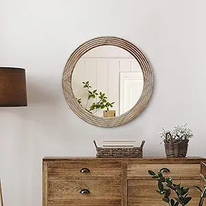 LOSOUR Round Mirror, Farmhouse Decor Solid Wood Frame Wall Circle Mirror, Decorative Mirrors for Bathroom Over Sink, Living Room, Entryway,Bedroom, Entryway, Hallway,Foyer (1, Brown, 20" L x 20" W)