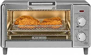 BLACK+DECKER Crisp 'N Bake Air Fry Countertop Convection Toaster Oven, Medium Capacity, 4-Slice, 5-in-1, Fits 9 Pizza, 30-Min Timer, Bake, Broil, Air Fry, Toast, Keep Warm, Stainless Steel