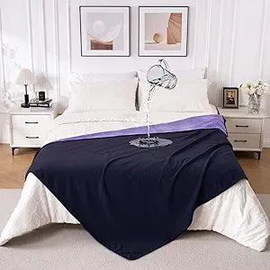 QiyI Waterproof Blanket for Bed Queen Size, Reversible Washable Pet-Friendly Flannel Throw Blanket, Leakproof Stain-Resistant Furniture Protector for Travel & Camping, 60"x80", Dk Purple/Lt Purple