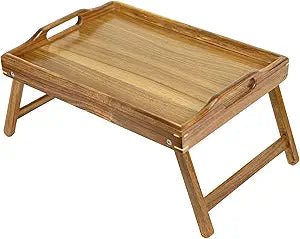 Utoplike Acacia Bed Tray for Eating, Breakfast Trays with Foldable Legs for Bed, Wood Folding Serving Table for Sofa