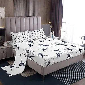 Feelyou Lacrosse Full Size Sheet Set for Kids Boys Sports Gaming Lacrosse Player Teens Bed Sheets Puck Hockey Bedding Set Ball Sports Themed Bedroom Decor