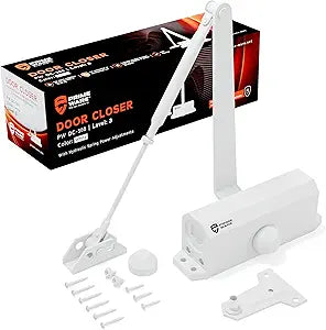 PrimeWare DC-300 Automatic Adjustable Door Closers for Home | Soft Close, No Slam | Residential and Commercial Door Closer | Level 3 | for Doors Weighing 90-140 lbs | Hydraulic Door Spring - White