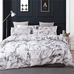 White Black Grey Marble Queen Size Duvet Cover Set 3 Piece, 90x90 Inch
