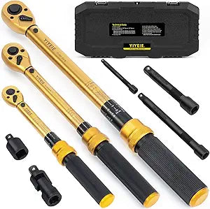 1/4 3/8 1/2-inch Drive Click Torque Wrench, 8Pcs Torque Wrench Set 10-230in.lb, 5-50ft.lb, 10-180ft.lb with Adapters, 3% Accuracy, 72-Tooth Dual Scale Torque Wrenches for Bike, Moto, Car Repair