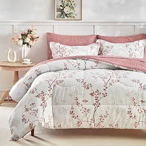 AIKASY Twin Comforter Set 6 Pieces- Soft Microfiber, Reversible Cute Floral Bedding Comforter Sets (1 Comforter, 2 Pillow Shams, 1 Flat Sheet, 1 Fitted Sheet, 2 Pillowcases)