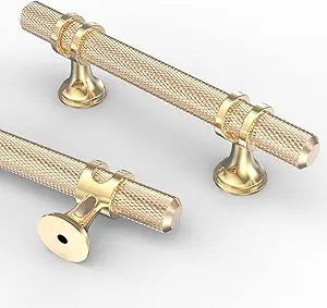 Asidrama 10 Pack 3 Inch(76mm) Knurled Brushed Brass Kitchen Cabinet Handles, Glod Cabinet Pulls Kitchen Cabinet Hardware Cupboard Handles Drawer Pulls