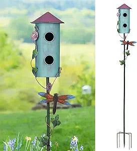 BAYN 57 Bird Houses Stake for Outside, Metal Wild Bird Feeder Double-Hole Birdhouse Stake with Cylinders Design Outdoor Decorations for Patio, Backyard, Garden