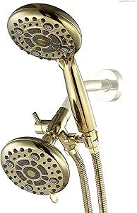 G-Promise High Pressure Dual Shower Head with Handheld, 66 Spray Modes Shower Head Combo, Polished Gold