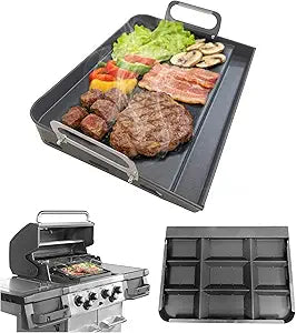 Upgraded Portable Steel Griddle for Gas Grill, Non-Stick Coating, Universal Flat Top for Gas Grill/Stove/Oven/Campfire, Ergonomic Handle & Easy Clean for Outdoor BBQ & Camping, Non-Toxic, 16"x12"