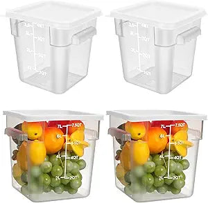 Lallisa 4 Pcs 8qt & 4qt Clear Food Storage Containers with Lids Handles and Scales, Stackable Plastic Square Food Storage Containers for Dough Proofing Baking Kitchen Restaurant(White)