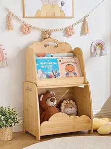 Bamboo Kids Bookshelf 3-Tier with Modular Storage, Montessori Bookcase for Toddler Kids Rooms, Baby Nursery, Playroom, Classroom