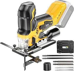 Ecarke Cordless Jig Saw Compatible With Dewalt 20V, Brushless Motor 3800RPM, 7 Speeds Dial Control, Free-Tool 45 Bevel Cuts, 4 Orbital Action, Dust Blows and 6 Blades For Cutting, Tool Only