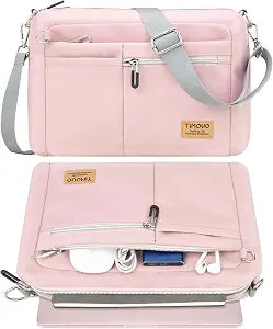 TiMOVO 13.3-14" Multiple Pockets Laptop Sleeve with Shoulder Strap, Pink