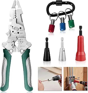 Automatic Foldable Wire Stripper and Wire Twister Tool with Bit Holder - Multifunctional Tool Set for Electricians, DIY, Home & Auto Repair