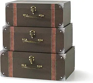 Soul & Lane Cardboard Suitcase Boxes with Handle (Set of 3, Brown Suitcase) | Travel-Themed Paperboard Boxes with Lids for Decoration, Photo Props, Centerpieces