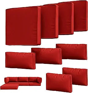 9Pcs Outdoor Chair Cushions Covers Waterproof Anti-Fading for 5 Pack Patio Set Cushion Slipcovers, Outdoor Furniture Cover Replacement, Covers Only, Red