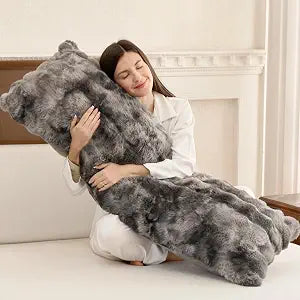 ZonLi Fluffy Body Pillow for Adults, Fuzzy Faux Fur Long Pillow with Shredded Memory Foam, Adjustable Support for Side Sleepers, Gifts, 20 x 54 Inch, Dark Grey
