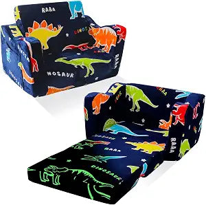 Toddler Couch, 2-in-1 Glow in the Dark Dinosaur Kids Couch