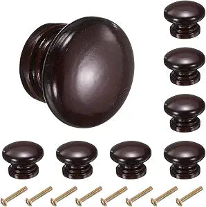 uxcell 8pcs Round Wooden Knobs, 34mm/1.3" Mushroom Shape Kitchen Cabinet Knobs Single Hole Drawer Pull Hardware Handles Decorative Furniture for Drawer Dresser Wardrobe, Dark Brown