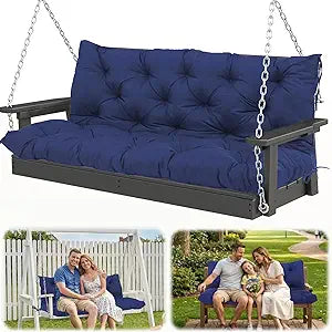 Waterproof Porch Swing Cushion Replacement, Thick 23 Seat Swing Seat Cushion with Backrest & Ties, Outdoor Bench Cushion for Patio Garden Porch Furniture (Navy Blue, 60 x 40in)