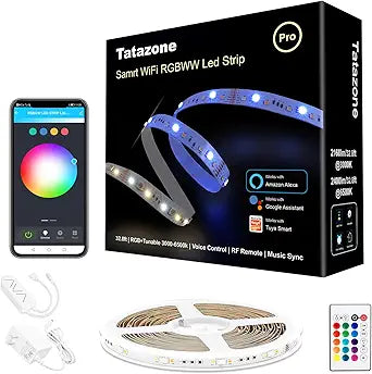 Tatazone RGBWW Smart LED Strip Lights, 32.8ft Tunable White 3000K to 6500K+RGB WiFi Led Light Strips Work with Alexa Google, Music Sync Color Changing Indoor Rope Lights for Kitchen, Room, Cabinet