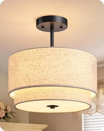 EDISHINE Semi Flush Mount Ceiling Light 12.6 Inch Matte Black 3 Light