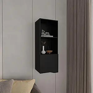 Tuhome Obregon 43-Inch Wall Cabinet with One Door and Two Open Shelves, Vertical Mounted Storage for Bathroom, Kitchen, Laundry or Garage, Compact Multi-Shelf Organizer for Toiletries