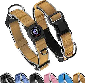 AirTag Dog Collar,Dog Collar with Airtag Holder,IPX8 Waterproof Safety Thread Protection Holder and Personalized Stripe,Air Tag Dog Collar Holder for Small,Medium to Large Dogs (Brown,S)